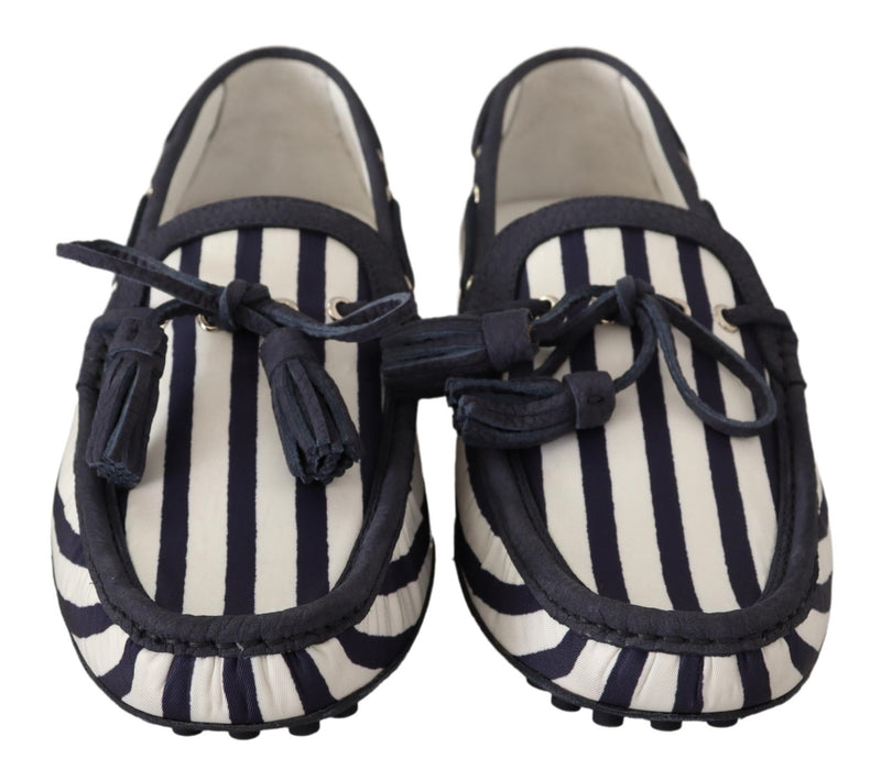 Blue White Striped Denim Leather Loafer Shoes
