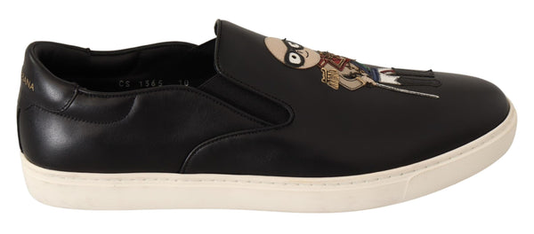 Black London Leather Slip on Sneakers Shoes