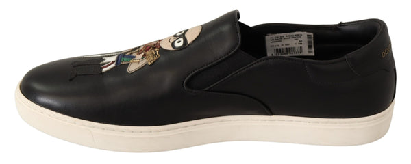 Black London Leather Slip on Sneakers Shoes