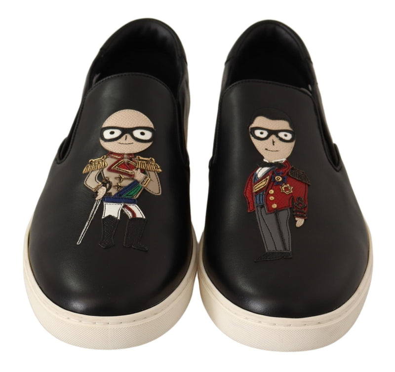 Black London Leather Slip on Sneakers Shoes