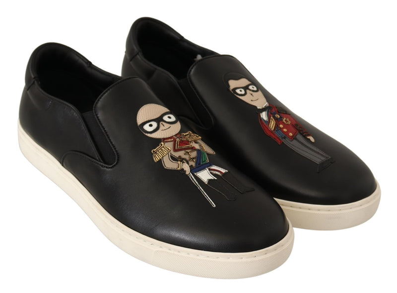 Black London Leather Slip on Sneakers Shoes