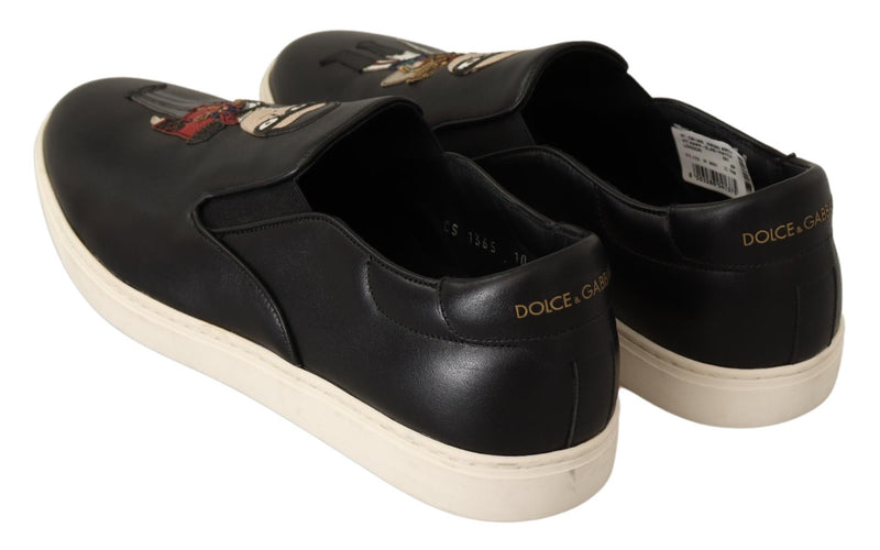 Black London Leather Slip on Sneakers Shoes