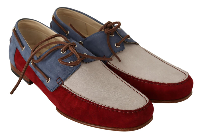 Multicolor Suede Flat Boat Lace Up Loafer Shoes