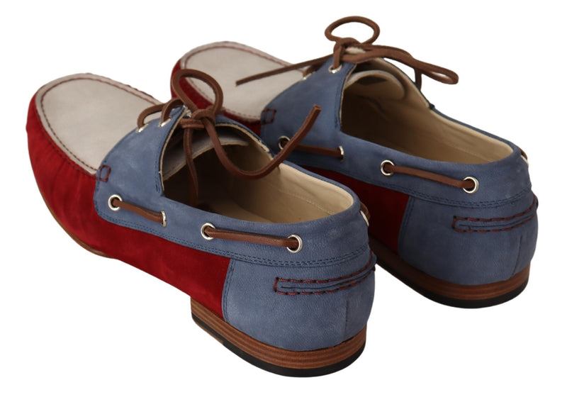 Multicolor Suede Flat Boat Lace Up Loafer Shoes