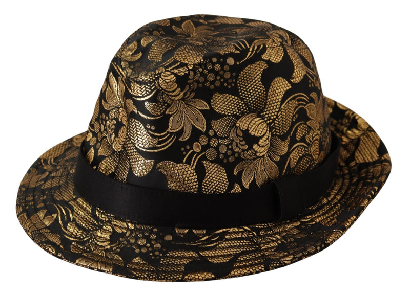 Black Jacquard Gold Tone Lurex Bucket Hat