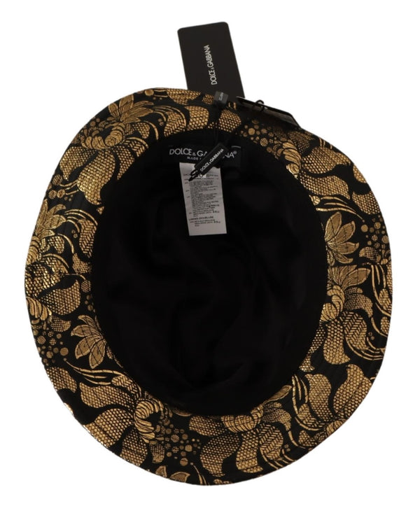 Black Jacquard Gold Tone Lurex Bucket Hat