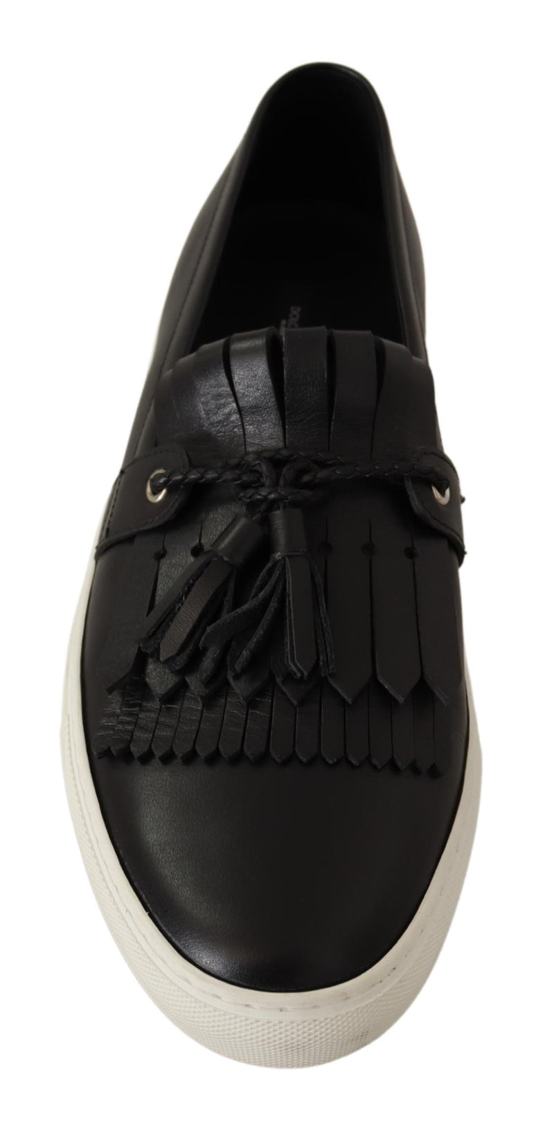 Black Leather Tassel Slip On Loafers Shoes