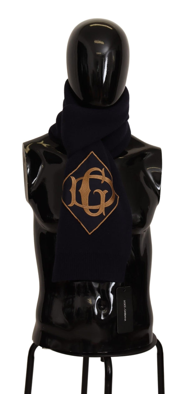 Dark Blue Wool Knit DG Logo Shawl Wrap Scarf