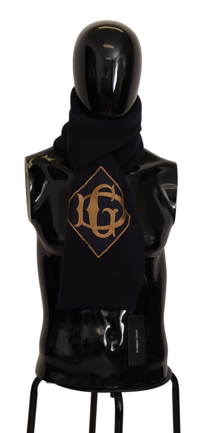 Dark Blue Wool Knit DG Logo Shawl Wrap Scarf