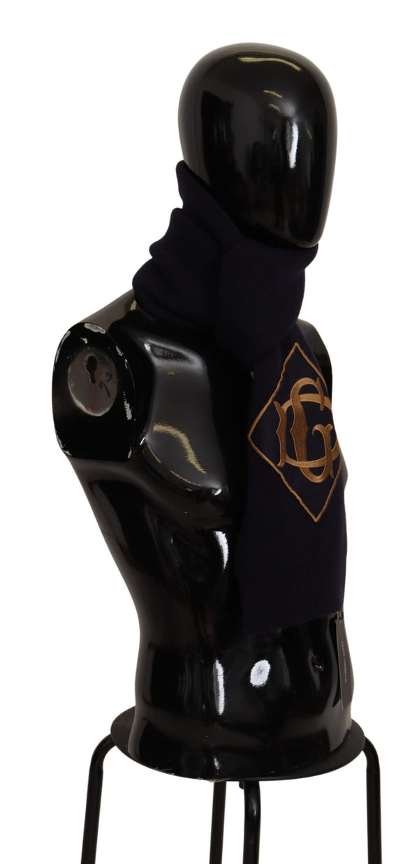 Dark Blue Wool Knit DG Logo Shawl Wrap Scarf
