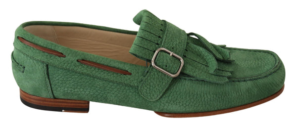 Green Leather Tassel Slip On Loafers Shoes