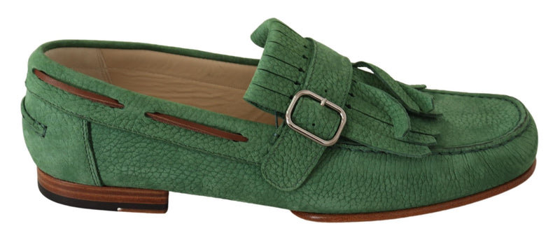 Green Leather Tassel Slip On Loafers Shoes