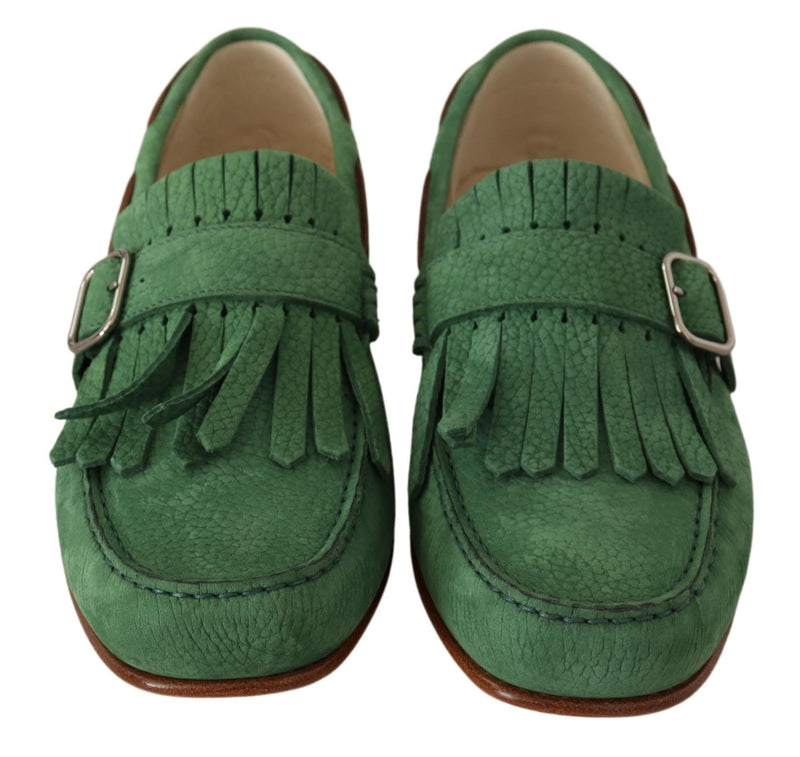 Green Leather Tassel Slip On Loafers Shoes