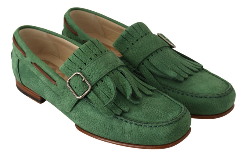 Green Leather Tassel Slip On Loafers Shoes