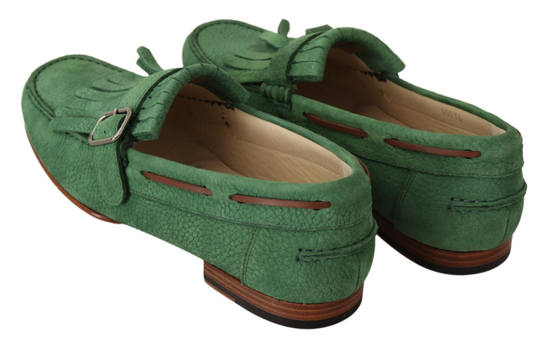 Green Leather Tassel Slip On Loafers Shoes