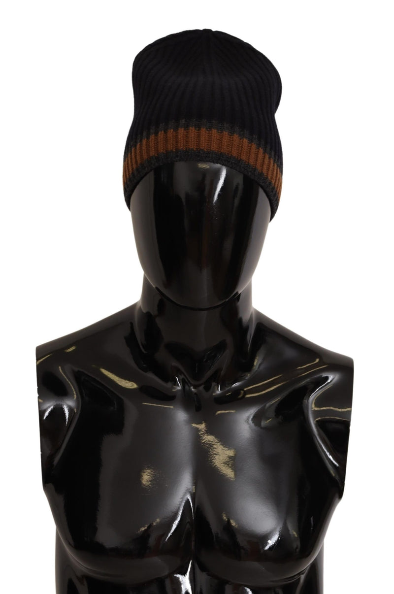 Black Striped Men Cashmere Winter Hat