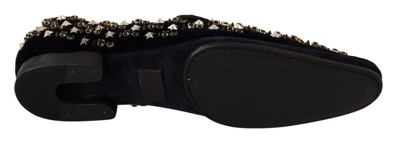 Black Suede Velvet Crystal Loafers Shoes