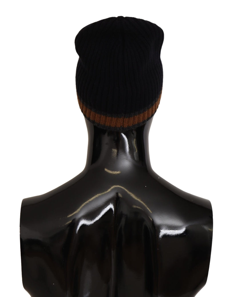 Black Striped Men Cashmere Winter Hat