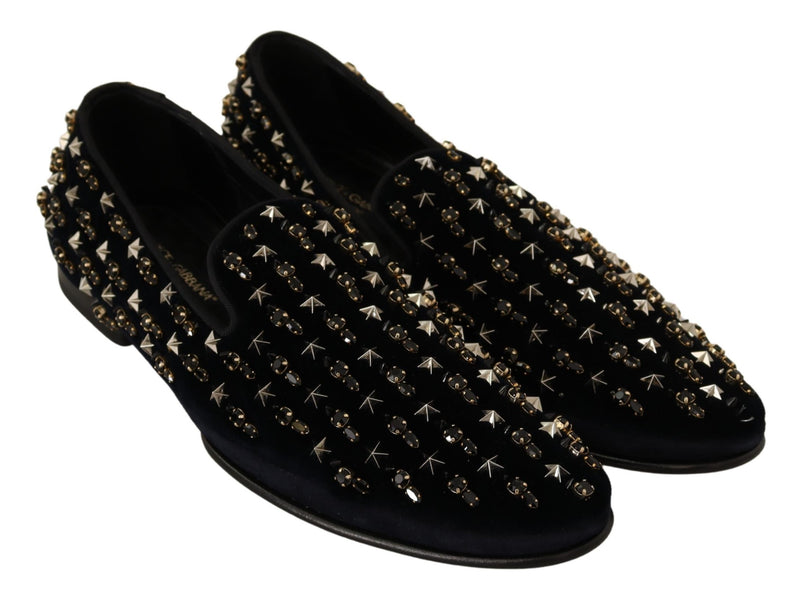 Black Suede Velvet Crystal Loafers Shoes