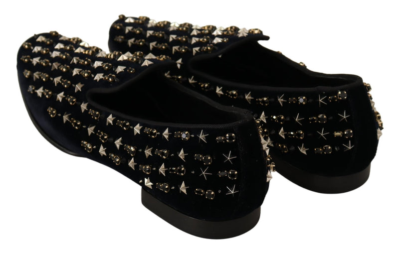 Black Suede Velvet Crystal Loafers Shoes