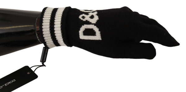 Black White D&G Logo Cashmere Knitted Gloves