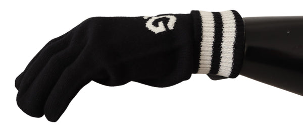Black White D&G Logo Cashmere Knitted Gloves