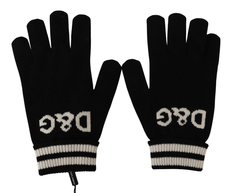 Black White D&G Logo Cashmere Knitted Gloves