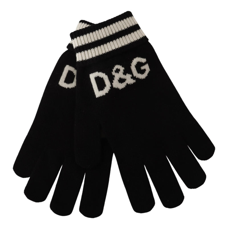 Black White D&G Logo Cashmere Knitted Gloves