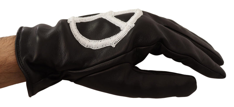 Black Leather Peace Sign DG 84 Men Gloves