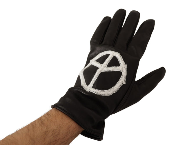 Black Leather Peace Sign DG 84 Men Gloves