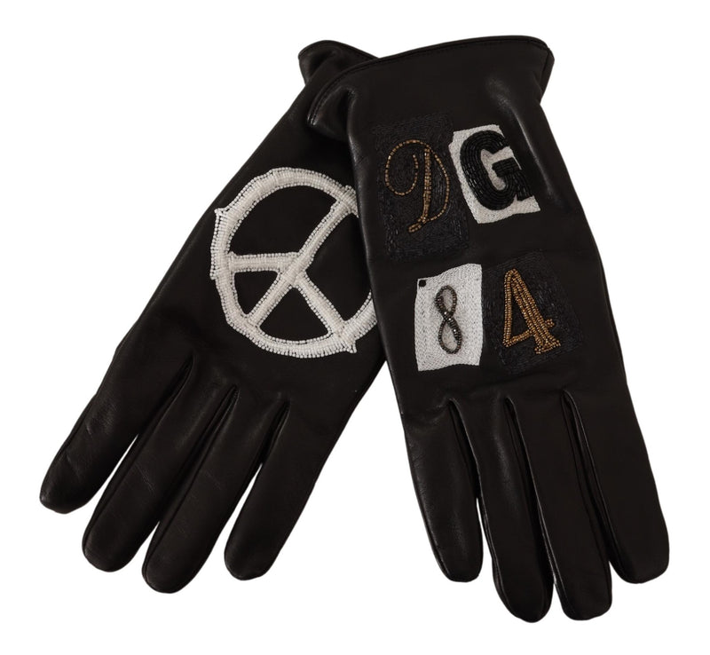 Black Leather Peace Sign DG 84 Men Gloves