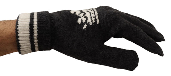 Gray White D&G Logo Crown Cashmere Gloves