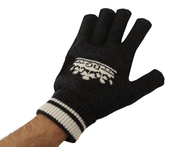 Gray White D&G Logo Crown Cashmere Gloves