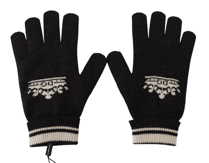 Gray White D&G Logo Crown Cashmere Gloves