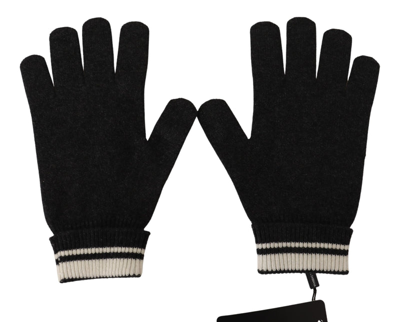 Gray White D&G Logo Crown Cashmere Gloves
