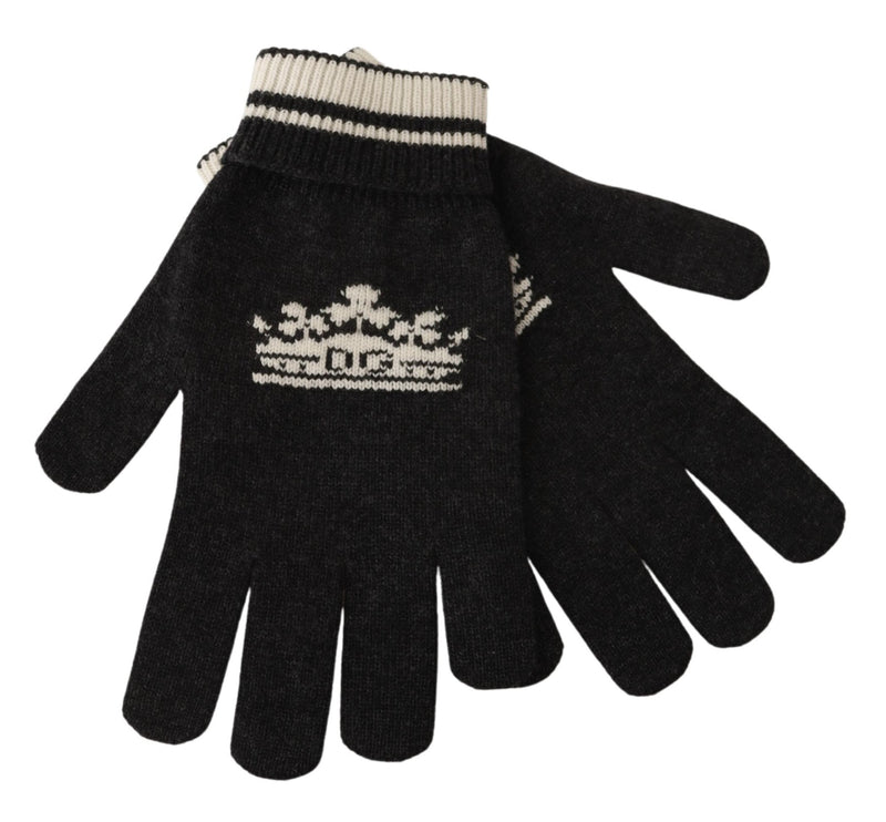 Gray White D&G Logo Crown Cashmere Gloves