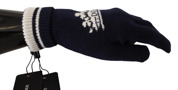 Blue White D&G Logo Crown Cashmere Gloves