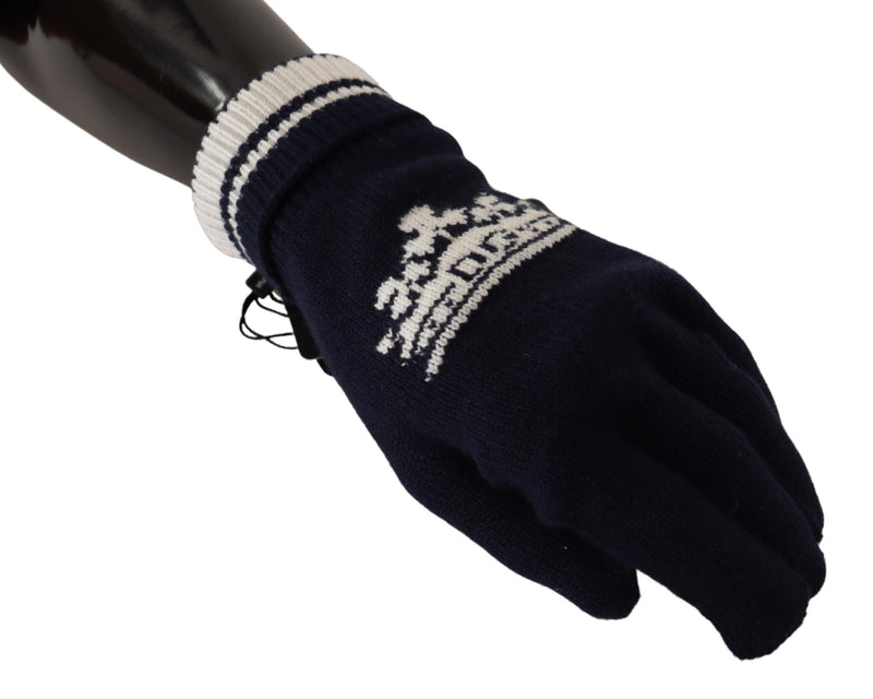Blue White D&G Logo Crown Cashmere Gloves