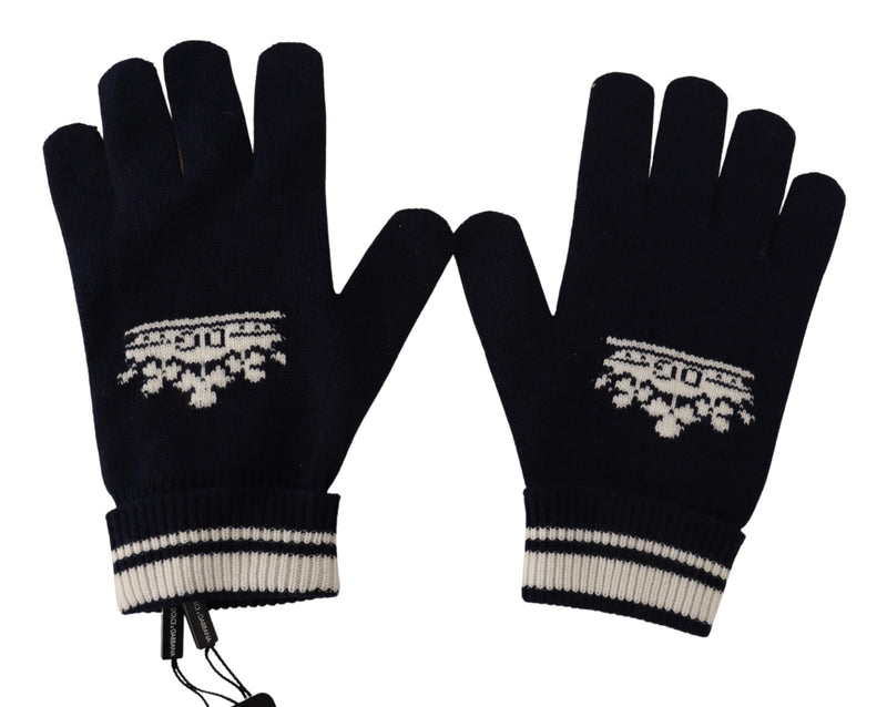 Blue White D&G Logo Crown Cashmere Gloves