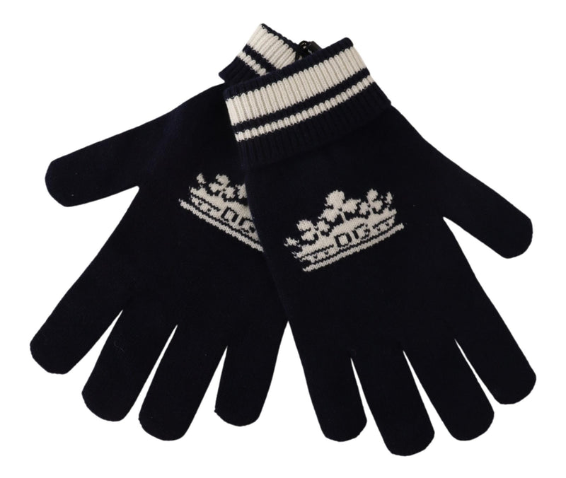 Blue White D&G Logo Crown Cashmere Gloves