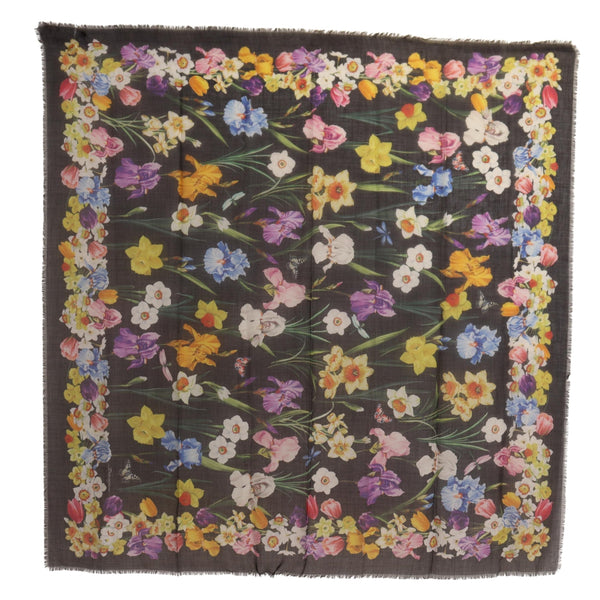 Multicolor Flower Silk Cashmere Foulard Scarf