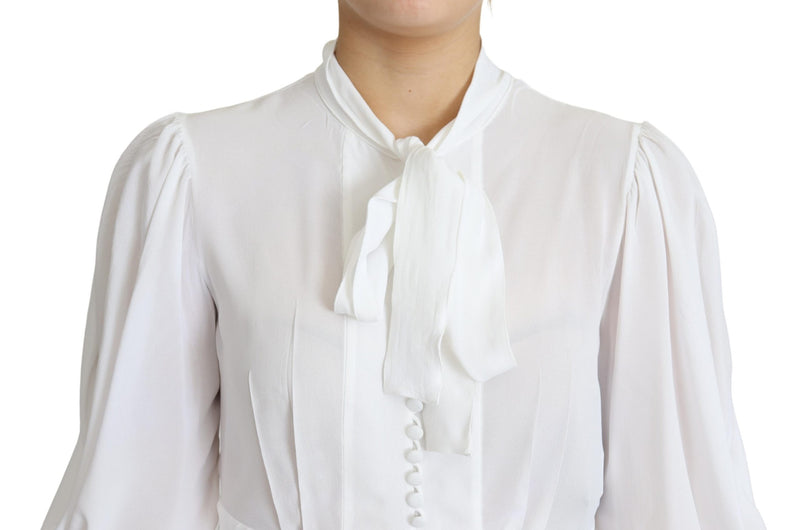 White Blouse Ascot Collar Lantern Sleeves Top