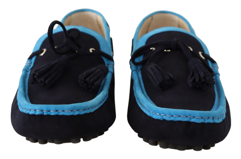 Blue Suede Leather Boat Lace Up Loafer Shoes