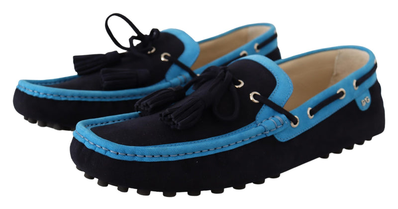 Blue Suede Leather Boat Lace Up Loafer Shoes