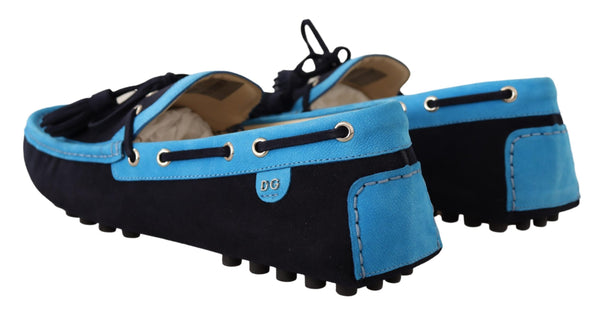 Blue Suede Leather Boat Lace Up Loafer Shoes