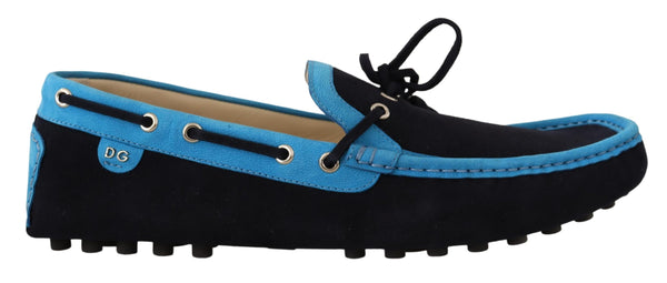 Blue Suede Leather Boat Lace Up Loafer Shoes