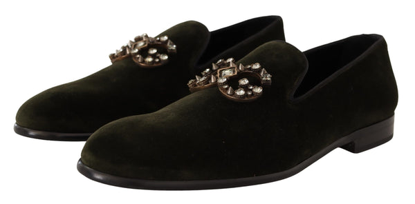 Green Velvet DG Crystals Loafers Shoes