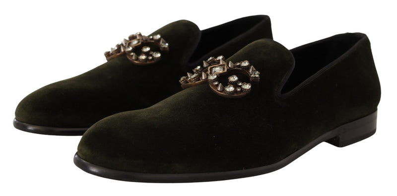 Green Velvet DG Crystals Loafers Shoes