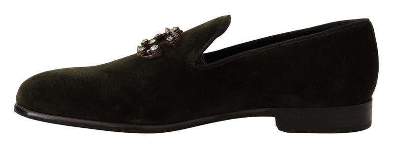 Green Velvet DG Crystals Loafers Shoes