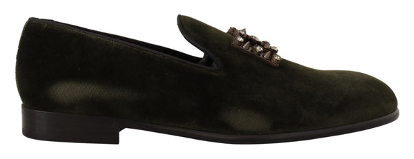 Green Velvet DG Crystals Loafers Shoes